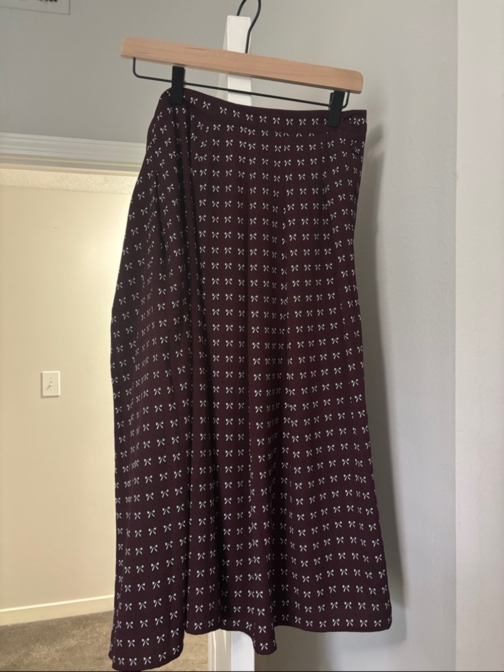 Talbots Burgundy Midi Skirt with White Geometric Motif